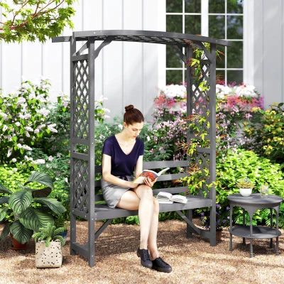 Outsunny Wooden Garden Arbour Bench for Plants Grey