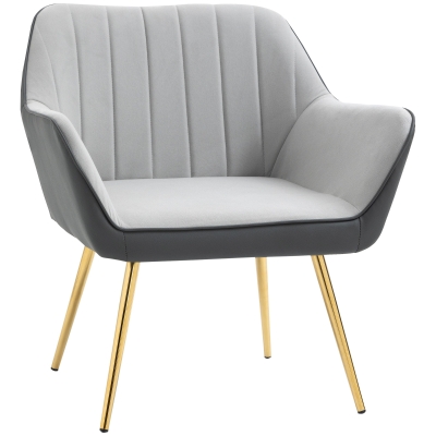 HOMCOM Velvet Armchairs Light Grey with Golden Steel Legs