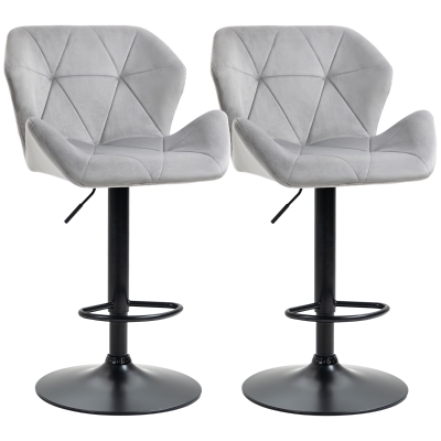 HOMCOM Velvet Bar Stools Set of 2 Swivel Adjustable Grey