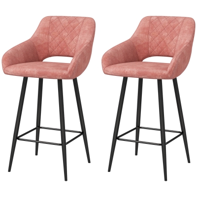 HOMCOM Set of Two Velvet Bar Stools Pink