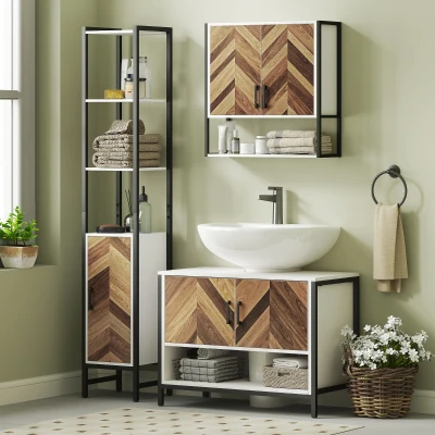 HOMCOM Móvel para Lavatório Pousar Móvel Casa de Banho com 2 Portas e Compartimento Aberto para Lavatório com ou sem Pedestral 80x40x60 cm Branco e Madeira