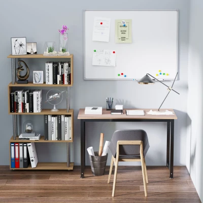HOMCOM Secretária Moderna Mesa de Estudo com Estrutura de Aço e Pés Ajustáveis Mesa de Computador 120x60x76 cm Madeira e Preto