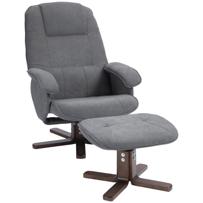 HOMCOM Linen Swivel Recliner Chair with Footstool Grey