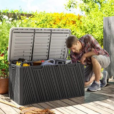 Outsunny Panca Contenitore da 380L in HDPE con Nero e Grigio