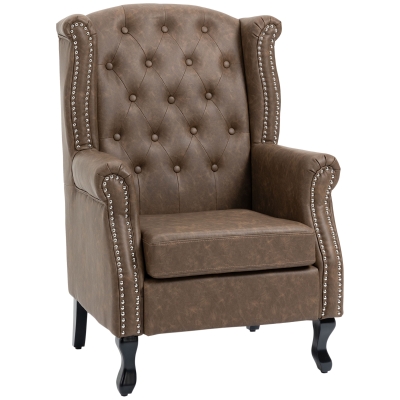 HOMCOM Wingback Accent Chair Tufted Brown