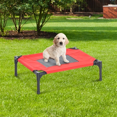PawHut Cama para Animais de Estimação Cama Elevada para Cães Gatos Portátil Tecido Transpirável para Exterior Interior 64x46x18cm Vermelho