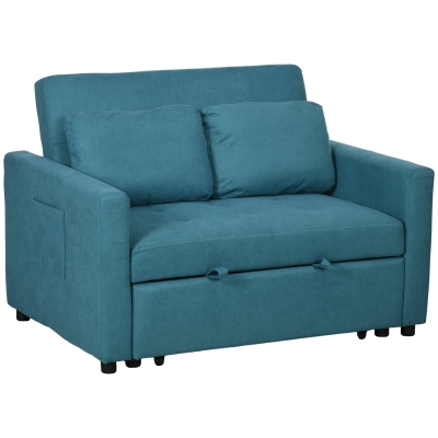 HOMCOM Loveseat Sofa Bed Blue with Cushions & Side Pockets