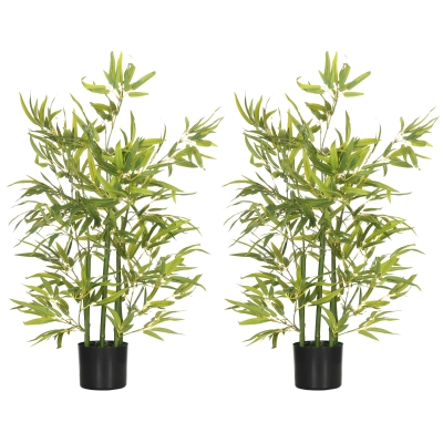 HOMCOM Juego de 2 Bambús Artificiales 90 cm con Maceta Plantas Sintéticas para Decoración Hogar Salón Oficina Verde