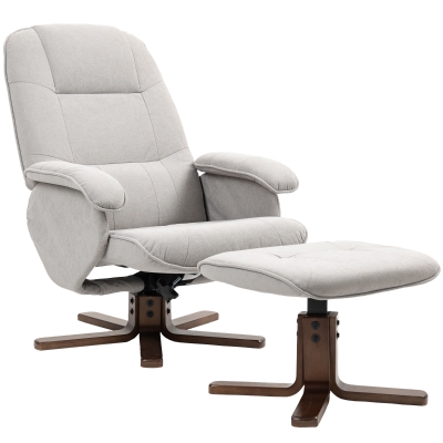 HOMCOM Linen Swivel Recliner Chair with Footstool Light Grey