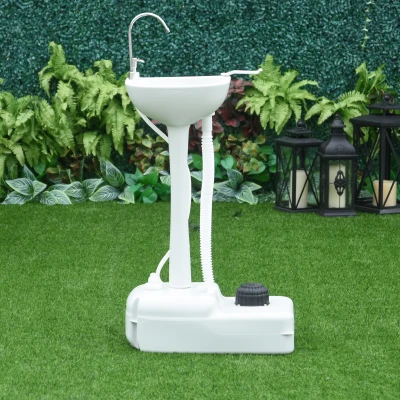 Outsunny Lavatório Portátil para Campismo com Depósito de Água de 17L Dispensador de Sabão e 2 Rodas 51x33,5x103 cm Cinza Claro
