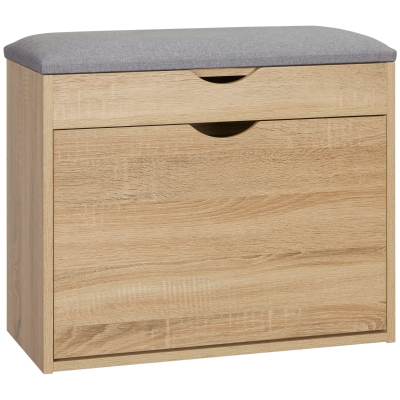 HOMCOM Shoe Bench Storage with Cushion Natural for 4 Pairs