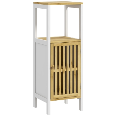 HOMCOM Bamboo Bathroom Storage Unit with Cupboard Retro