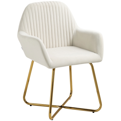 HOMCOM Modern Arm Chair Metal Base Living Room Cream White