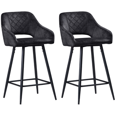 HOMCOM Set of Two Velvet Bar Stools Grey
