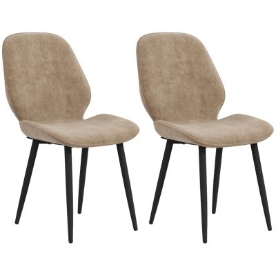 HOMCOM Velvet Dining Chairs Set of 2 Metal Legs Light Brown