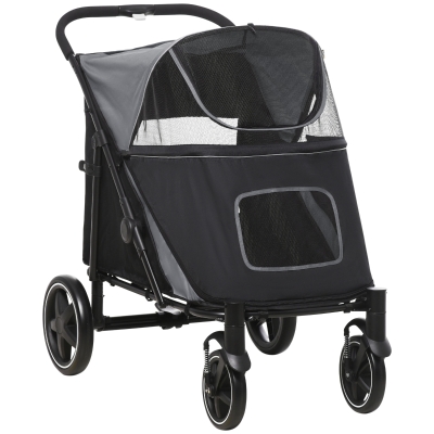 PawHut Passeggino per Cani Pieghevole con Ingressi a Cerniera e Finestre a Rete, 112x65x100 cm, Grigio Scuro e Nero
