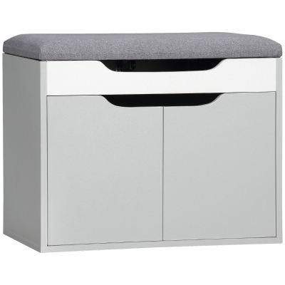 HOMCOM Shoe Bench Storage Light Grey with Cushion 2-Tier