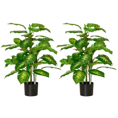 HOMCOM Juego de 2 Árboles Artificiales de 95 cm con Maceta Plantas Sintéticas para Decoración Hogar Salón Oficina Verde