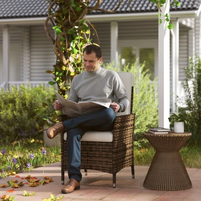 Outsunny Rattan Recliner Chair Adjustable Outdoor Cream White