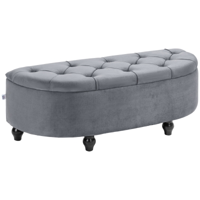 HOMCOM Velvet Half Circle Storage Ottoman Dark Grey