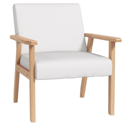 HOMCOM Accent Chair Wood Frame Linen Cushions Cream White