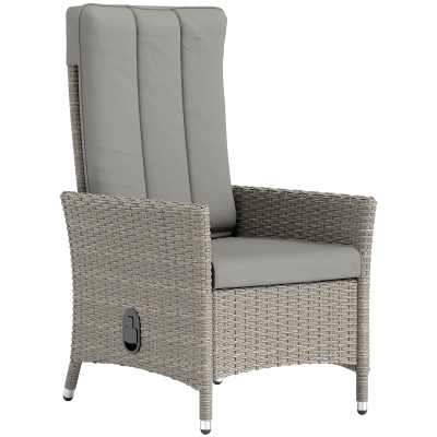 Outsunny Rattan Recliner Chair with Cushion Grey