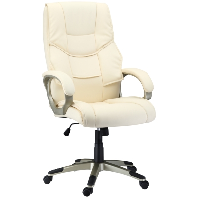 HOMCOM High Back Office Chair Faux Leather Cream White