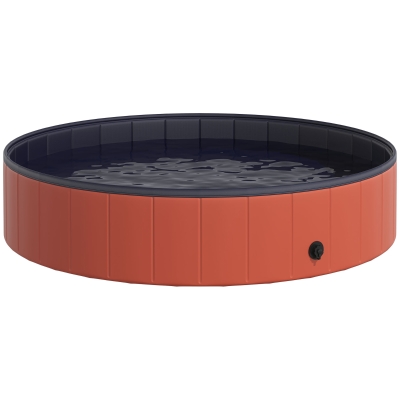 PawHut Piscina Dobrável para Cães Ø140×30 cm Banheira Portátil para Animais de Estimação Antiderrapante PVC Multiusos Cor Vermelho