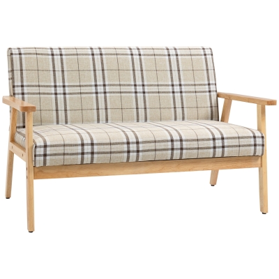 HOMCOM Compact Loveseat Sofa Rubber Wood Frame Beige