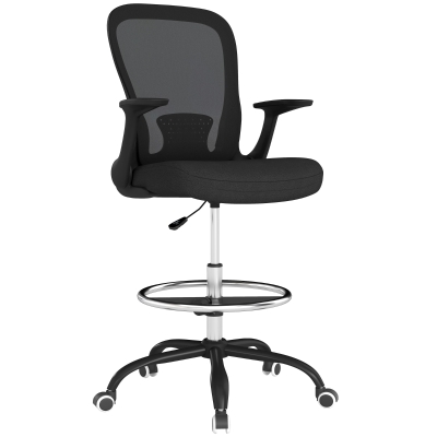 HOMCOM Ergonomic Draughtsman Chair Black with Flip-up Armrest