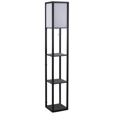 HOMCOM Candeeiro de Pé de Madeira com 3 Prateleiras De Armazenamento para Lâmpada E27 Potência Máx. 40W Candeeiro Moderno para Sala de Estar Dormitório 26x26x160cm Preto