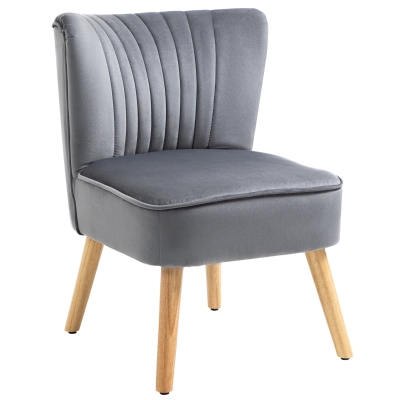 HOMCOM Modern Accent Chair Fabric Grey with Rubber Wood Legs