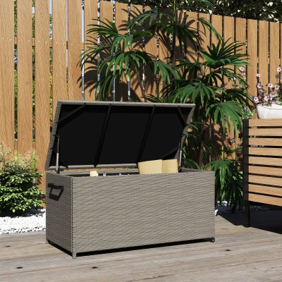 Outsunny Baule da Esterno da 184L in Rattan PE con Ruote e Grigio
