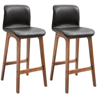 HOMCOM Modern Bar Stools Set of 2 Leather Wooden Frame