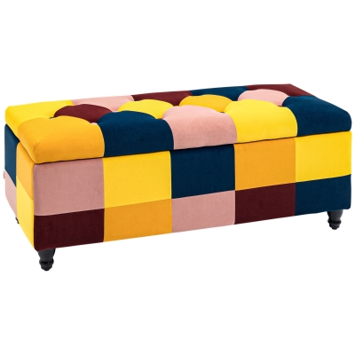 HOMCOM Velvet Storage Ottoman Button-Tufted 114x47cm Multicoloured
