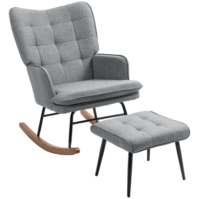 HOMCOM Rocking Chair & Ottoman Set Linen-Look Grey
