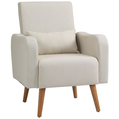 HOMCOM Accent Chair Linen-Touch Cream Upholstered Lounge