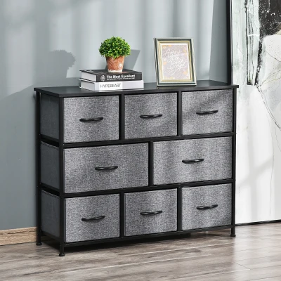 HOMCOM Commode 8 Tiroirs Tissu Gris 100x30x78,5cm