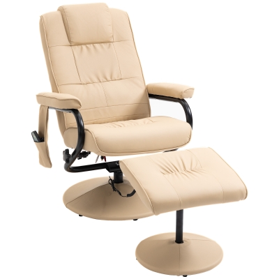 HOMCOM PU Leather Reclining Massage Chair & Ottoman Cream
