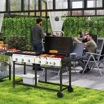 Outsunny Deluxe Gas BBQ Grill with Plancha & Burner Black