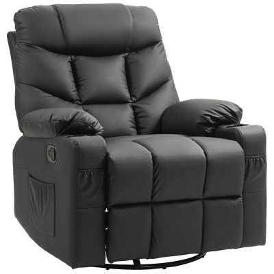 HOMCOM Reclining Swivel Chair Faux Leather Black 86x93cm