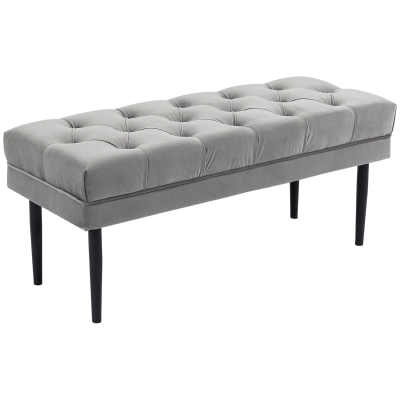 HOMCOM Velvet Bed End Bench Tufted Grey 2-in-1 Stool