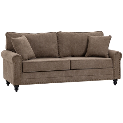 HOMCOM 3-Seater Fabric Sofa with Nailhead Trim Brown