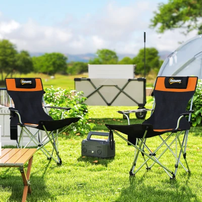 Outsunny Reclining Camping Chairs Set w/ Footrest Orange Black