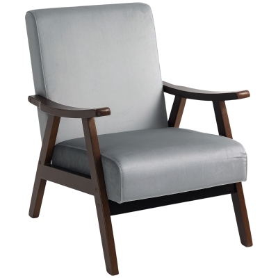 HOMCOM Nordic Velvet Accent Chair Wood Frame Grey