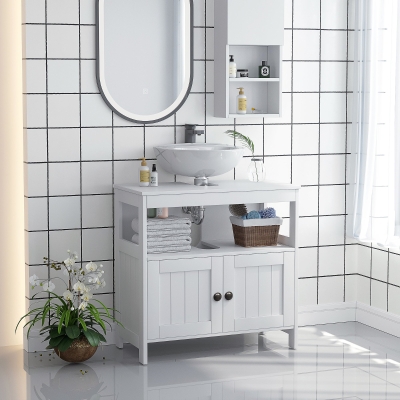 kleankin Waschbeckenunterschrank Unterschrank Badezimmerschrank mit offenem Fach Weiß 60 x 30 x 60 cm