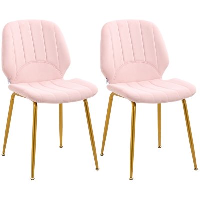 HOMCOM Velvet Dining Chairs Set of 2 Pink with Backrest