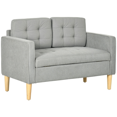 HOMCOM 2 Seater Sofa Tufted Cotton Storage Light Grey 117cm