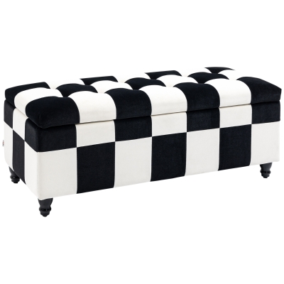 HOMCOM Velvet Storage Ottoman Footstool Box 114x47cm White/Black