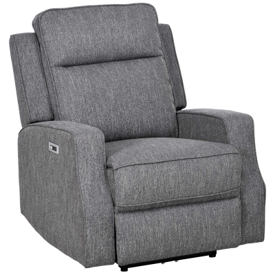 HOMCOM Electric Reclining Chair USB Footrest Charcoal Grey